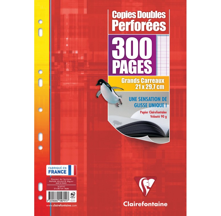 PLEIN CIEL Lot de 200 pages copies doubles format A4 grands carreaux Séyès  90g perforées. - Direct Papeterie.com