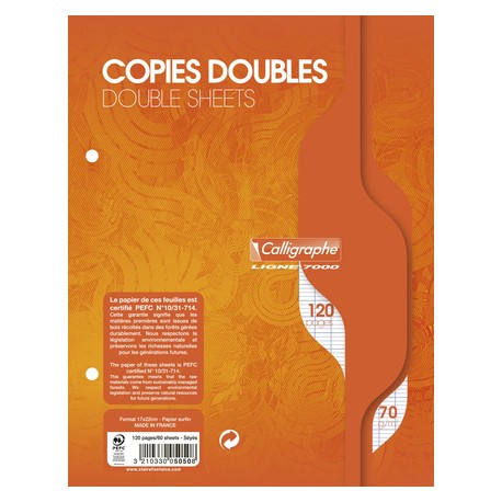 Copies doubles perforées Grands carreaux A4 CONQUERANT SEPT Lot de 200 pages