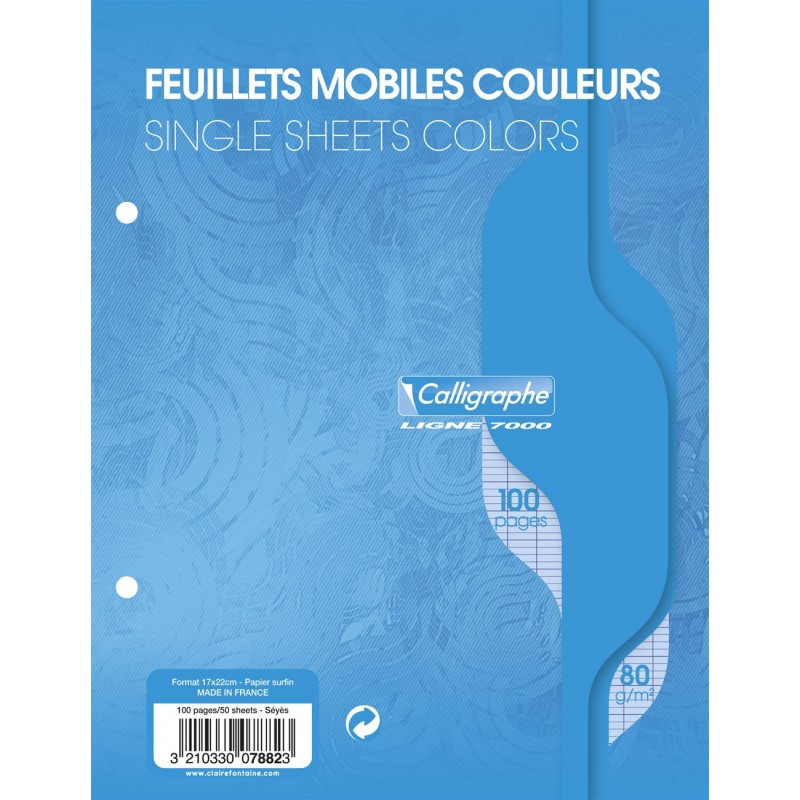 Feuilles Simples Bleu Perforées – Grands Carreaux – 100 pages – Seyes – A5  – 80gr – 17*22 – Buroland
